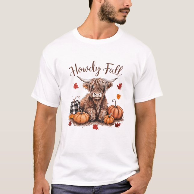 Howdy Fall Highland Cow Happy Thanksgiving Autumn  T-Shirt (Vorderseite)