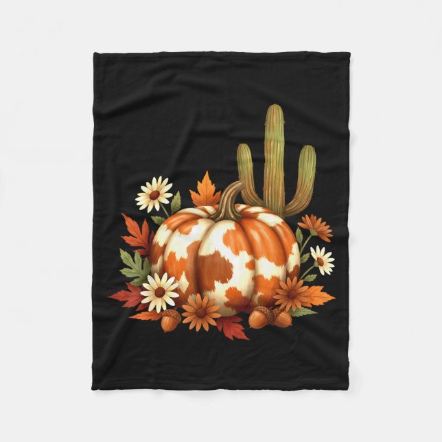 Howdy Fall Pumpkin Retro Western Cowboy Cow Hallow Fleecedecke (Vorderseite)