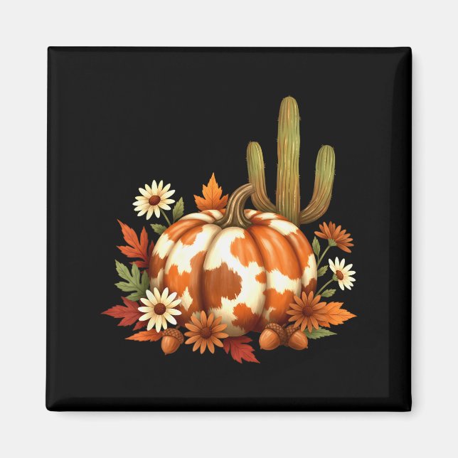 Howdy Fall Pumpkin Retro Western Cowboy Cow Hallow Magnet (Vorne)