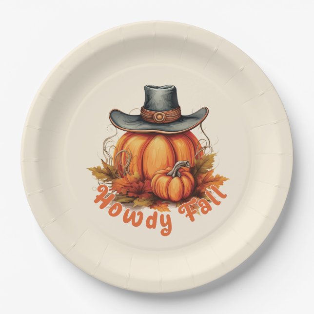 Howdy Fall - Rustikale Herbstwoben Pappteller (Vorderseite)