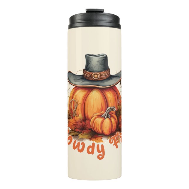 Howdy Fall - Rustikale Herbstwoben Thermosbecher (Vorderseite)