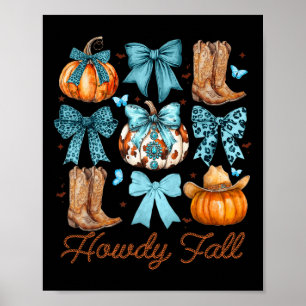 Howdy Fall Western Pumpkin Coquette Bow Pumpkin Poster