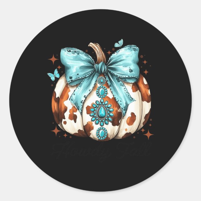 Howdy Fall Western Pumpkin Halloween Cowhide Pumpk Runder Aufkleber (Vorderseite)