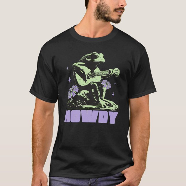 Howdy Frog Gitarre Niedlich und Quirky spielen T-Shirt (Vorderseite)
