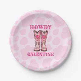 Howdy Galentine Pink Western Cowgirl Paper Plate Pappteller