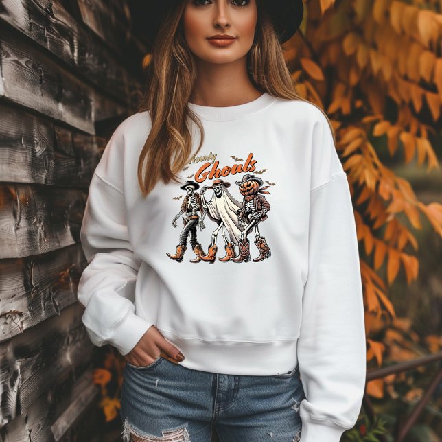 Howdy Ghouls Halloween Pumpkin Geist Skeleton Sweatshirt (Von Creator hochgeladen)