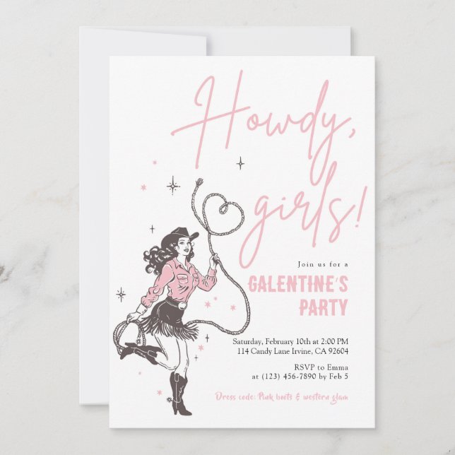 Howdy Girls Galentine’s Party Invitation Einladung (Vorderseite)