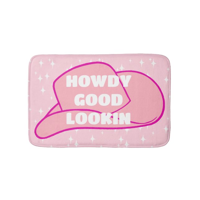 Howdy Good Lookin Rancher Cowboy Hat Pink Dorm Badematte (Vorderseite)