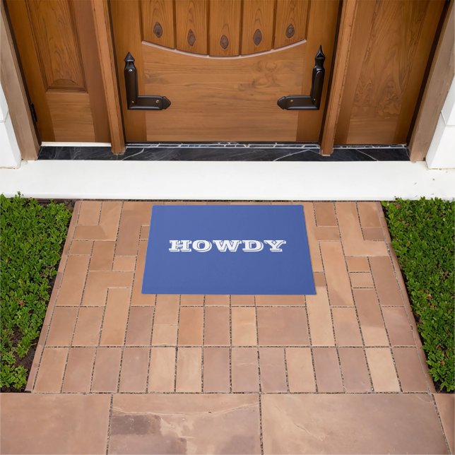 "Howdy" Gruß oder Name, Blau und Weiß Doormat Fußmatte (Außenbereich)