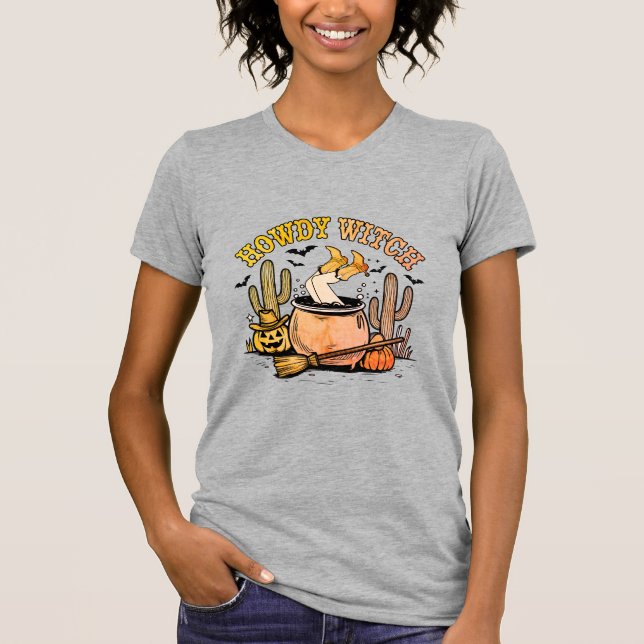 Howdy Hexe Western Halloween Cauldron T-Shirt (Vorderseite)