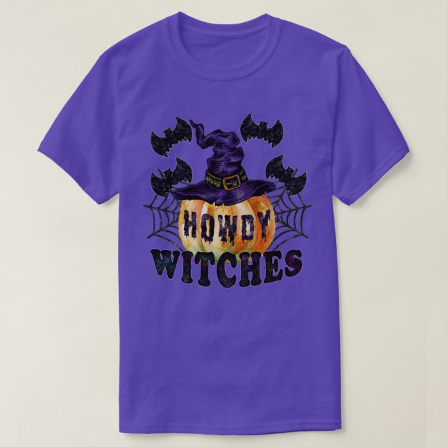 Howdy Hexen glückliche Halloween Bats Pumpkin Hexe T-Shirt (Design vorne)
