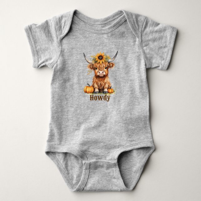 Howdy Highland Baby Cow Fall Pumpkin Strampler (Vorderseite)
