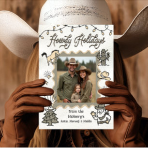 Howdy Holiday Foto Western Handgezeichnete Glasfas Feiertagskarte