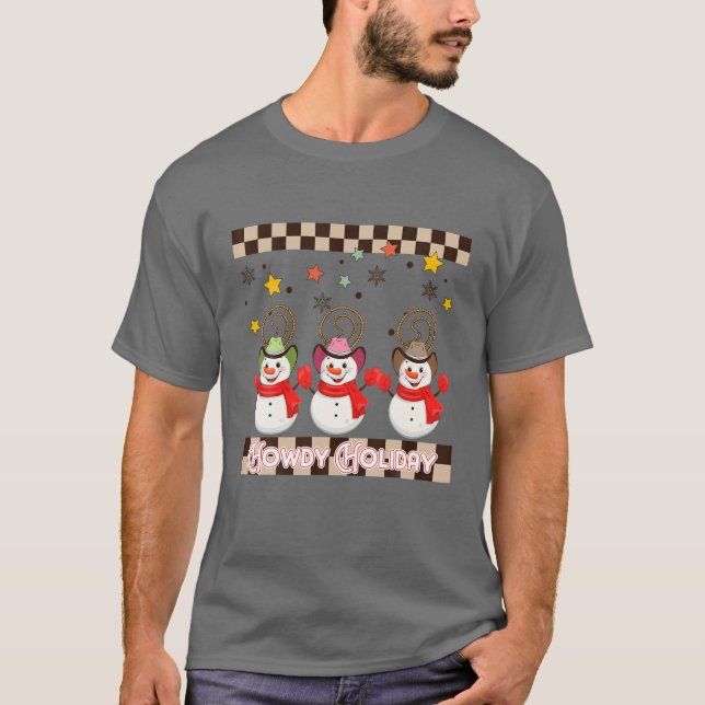 Howdy Holiday Weihnachten Retro Weihnachten Snowma T-Shirt (Vorderseite)