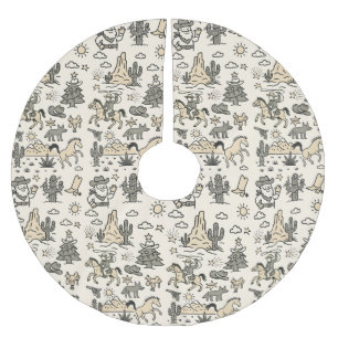 Howdy Holidays Cowboy Western Handgezeichnet Polyester Weihnachtsbaumdecke