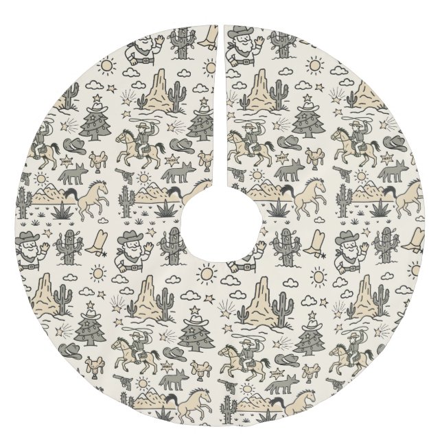 Howdy Holidays Cowboy Western Handgezeichnet Polyester Weihnachtsbaumdecke (Vorderseite)