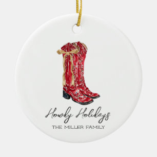 Howdy Holidays Cowgirl Keramik Ornament