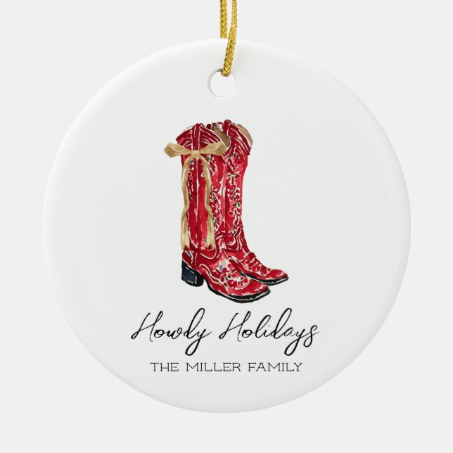 Howdy Holidays Cowgirl Keramik Ornament (Vorne)