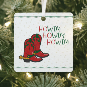 HOwdy HOwdy HOwdy Christmas Cowboy Boots Foto Ornament Aus Metall