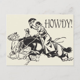 Howdy mit Vintagem Zeichn von Cowgirls auf Pferden Postkarte