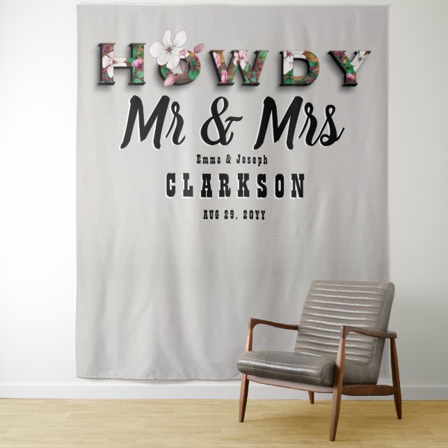Howdy Mr. und Mrs. Rustic Floral Linen Wall Hinter Wandteppich (Beispiel)