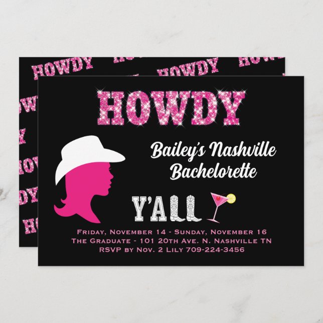 Howdy Nashville Bachelorette Einladung (Vorne/Hinten)