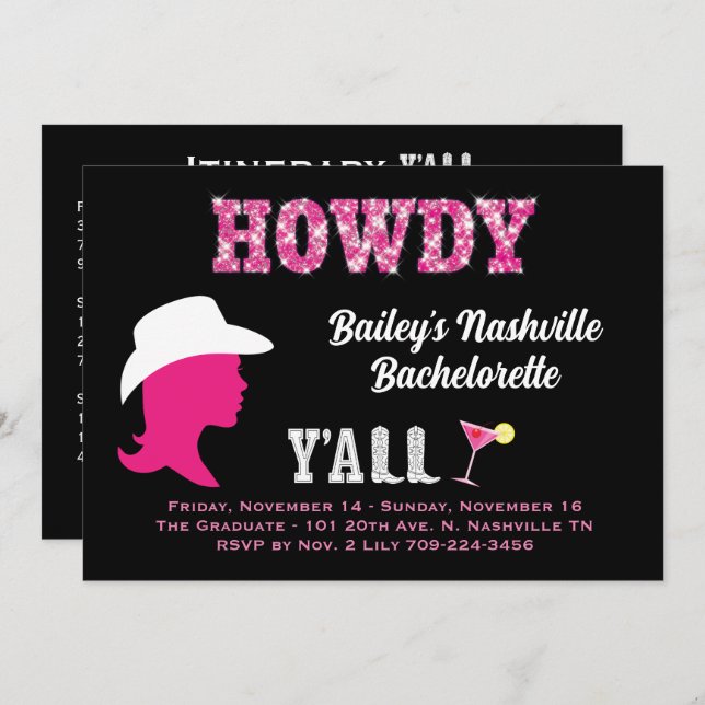 Howdy Nashville Weekend Bachelorette Einladung (Vorne/Hinten)