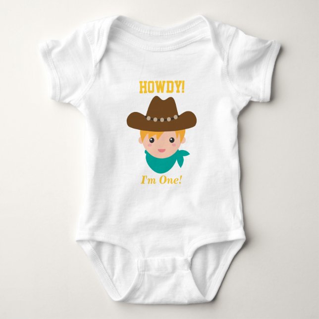Howdy, Niedlich Cowboy, erster Geburtstag Baby Strampler (Vorderseite)