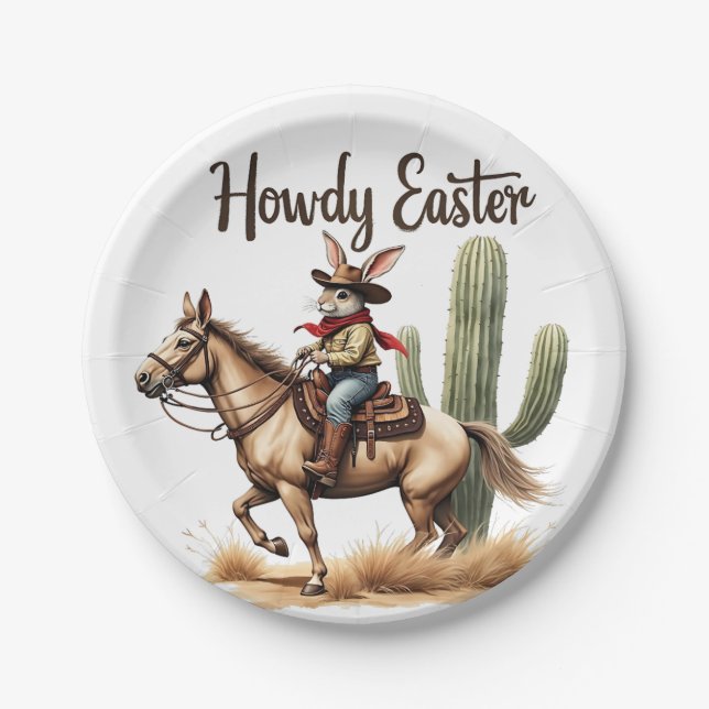 Howdy Oaster Bunny Reiten Pappteller (Vorderseite)
