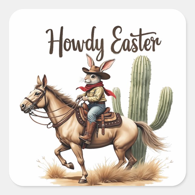 Howdy Oaster Bunny Reiten Quadratischer Aufkleber (Vorderseite)