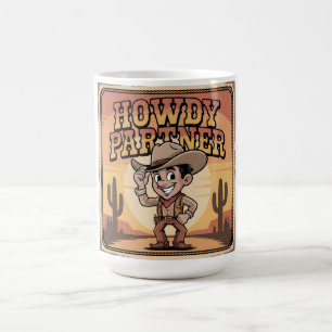 "Howdy Partner" Retro-Cowboy-Sonnenuntergangs-Illu Kaffeetasse