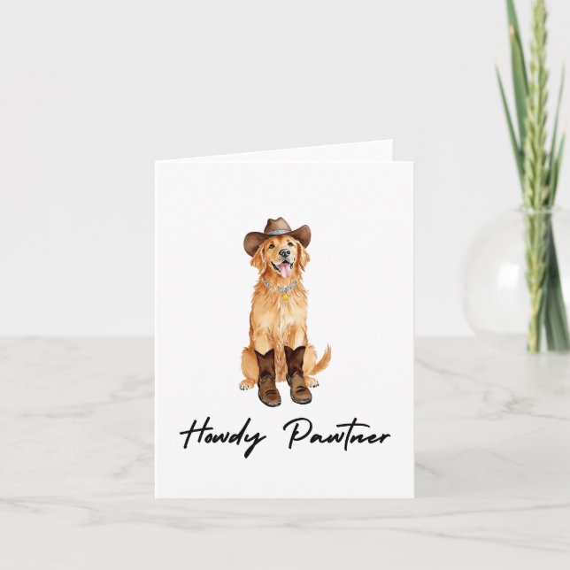 Howdy Pawtner Golden Retriever Wassercolor Karte (Vorderseite)