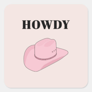 Howdy Pink Cowboy Hat Quadratischer Aufkleber