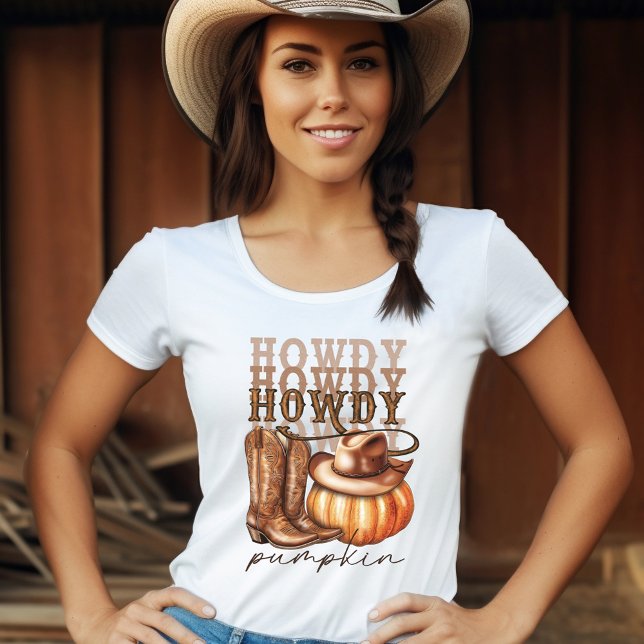 Howdy Pumpkin Cowgirl Western T - Shirt (Howdy Pumpkin Cowgirl Western T-Shirt)