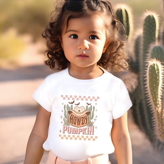 Howdy Pumpkin Halloween Retro Western Pink Kleinkind T-shirt (Howdy Pumpkin Halloween Retro Western Pink Toddler T-shirt)