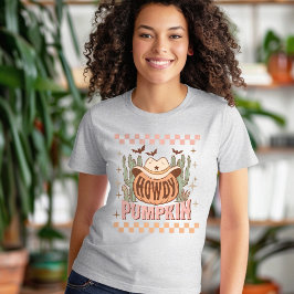 Howdy Pumpkin Halloween Retro Western Pink Orange T-Shirt