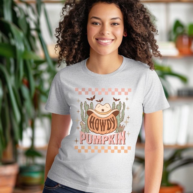 Howdy Pumpkin Halloween Retro Western Pink Orange T-Shirt (Howdy Pumpkin Halloween Retro Western Pink Orange T-Shirt)