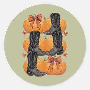 Howdy Pumpkin Western Fall Coquette Bow Cowgirl Runder Aufkleber