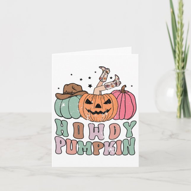 Howdy Pumpkin Western Fall Rodeo Halloween Karte (Vorderseite)