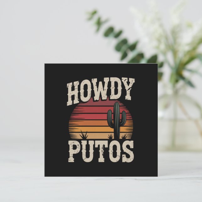 Howdy Putos Funny Cactus Retro Vintag Einladung (Stehend Vorderseite)