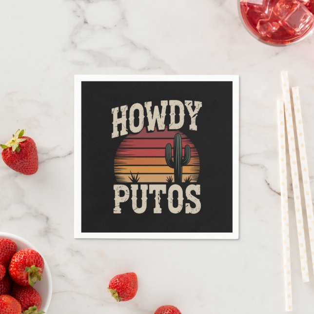Howdy Putos Funny Cactus Retro Vintag Serviette (Beispiel)