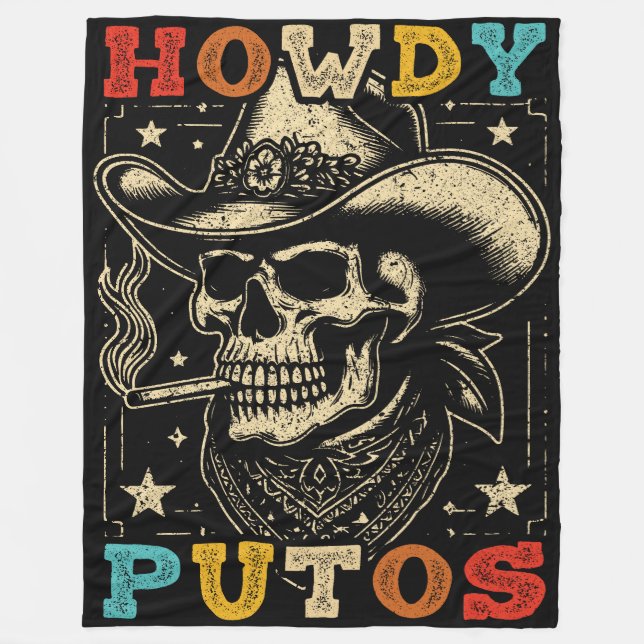Howdy Putos Funny Skull Retro Vintag Fleecedecke (Vorderseite)