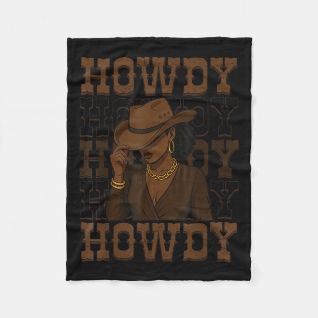 Howdy Retro Western Black Cowgirl Melanin Afro Wom Fleecedecke (Vorderseite)