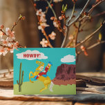 Howdy Retro Western Cowgirl Postcard Postkarte<br><div class="desc">Sag Hallo mit einem Western Akzent. Diese Postkarte zeigt eine Retro-Darstellung eines Cowgirl auf dem Pferd in einem Western Landschaft mit der Nachricht HOWDY! geschrieben in den Wolken. Die Rückseite dieser Postkarte ist leer,  damit Sie Ihre eigene Nachricht und die Adresse des Empfängers eingeben können.</div>