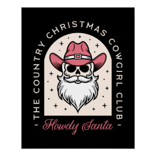 Howdy Santa Country Cowgirl Diskothek Weihnachten Poster