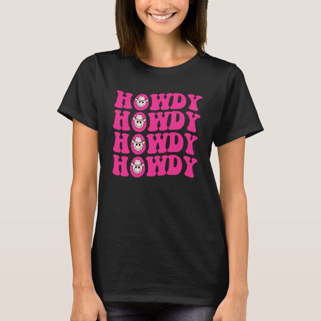 Howdy Southern Western Girl Country Rodeo Pink Cow T-Shirt (Vorderseite)