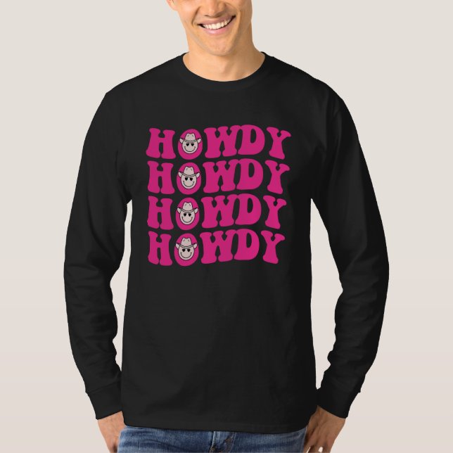 Howdy Southern Western Girl Country Rodeo Pink Cow T-Shirt (Vorderseite)