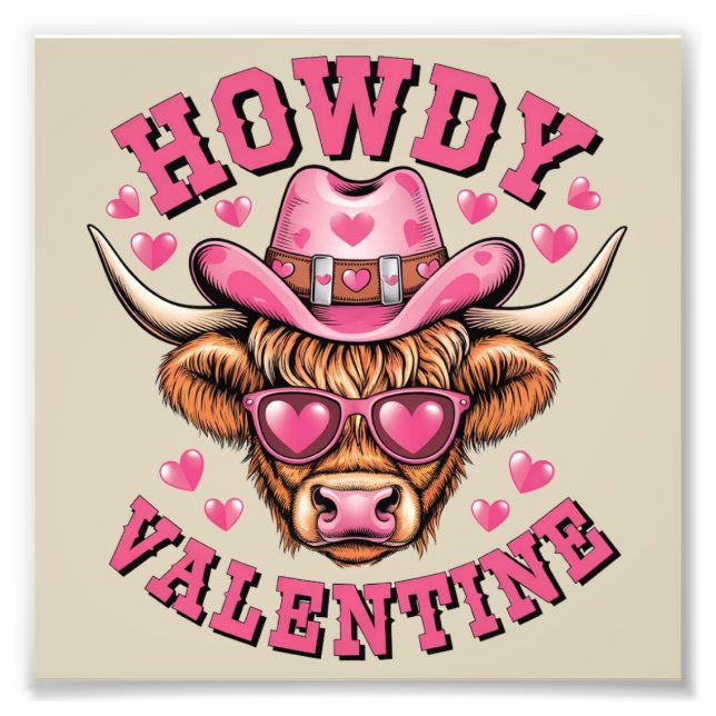 Howdy Valentine Cow Valentines Da&y Coquette Liebe Fotodruck (Vorne)