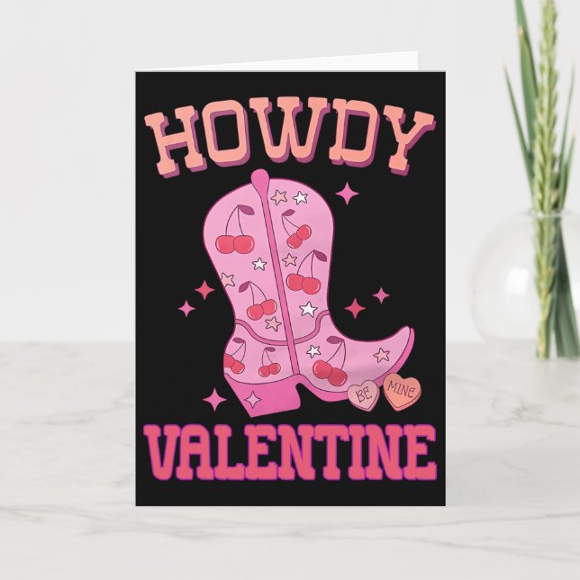 Howdy Valentine Disco Boots Coquette Bow Groovy We Karte (Vorderseite)