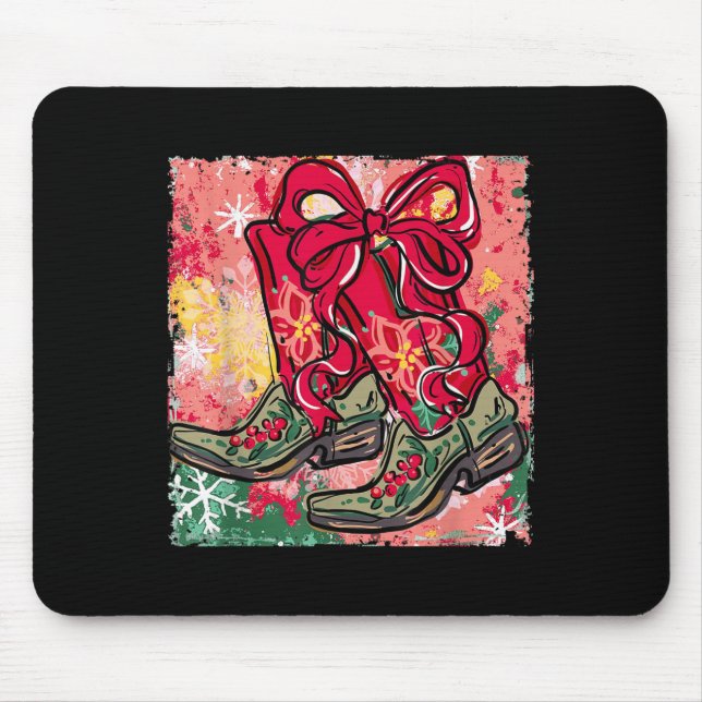 Howdy Weihnachten Frohe Weihnachts Bow Boots Cowgi Mousepad (Vorne)
